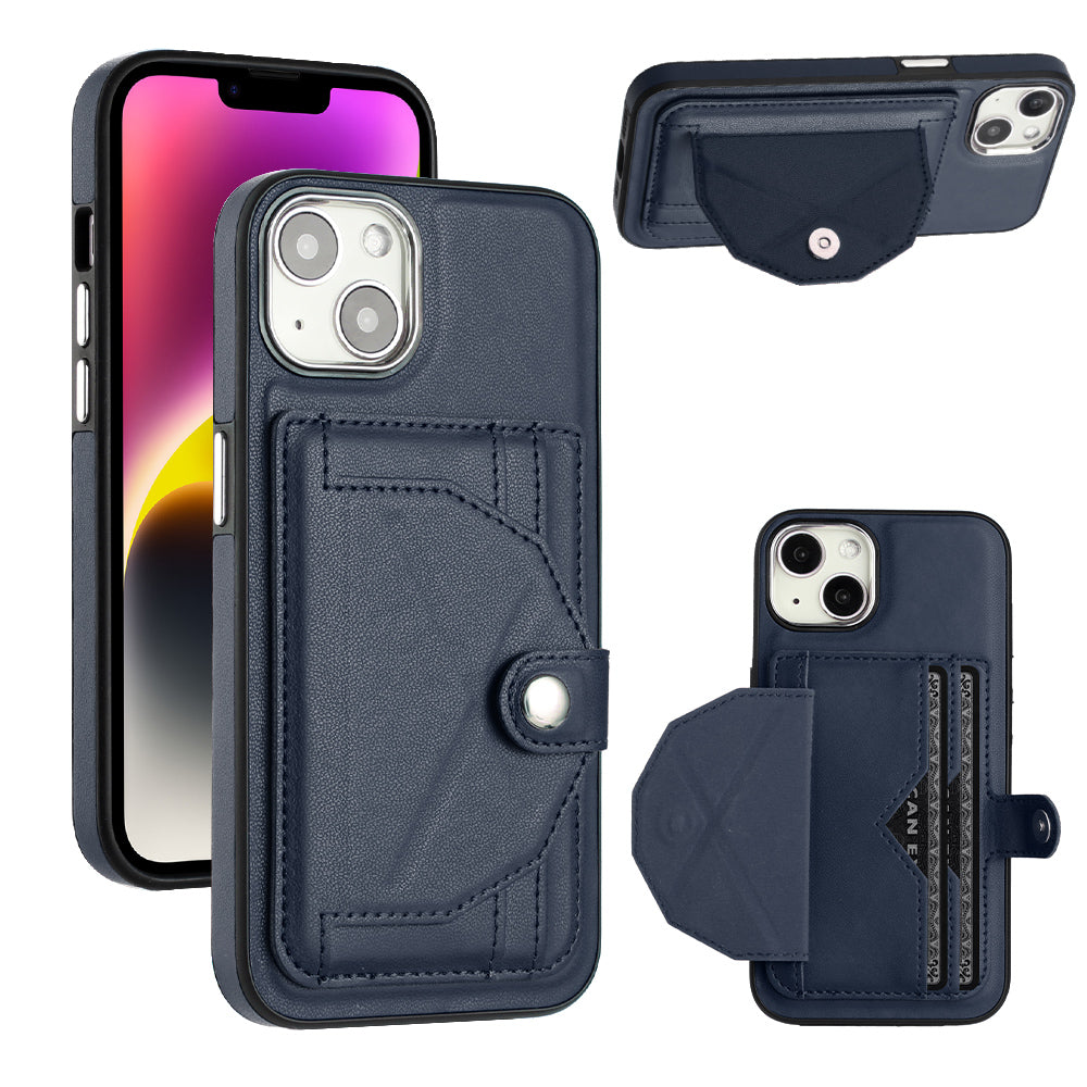 YB Leather Coating Series-4 for iPhone 14 Card Slots Phone Cover Kickstand PU Leather Coated TPU Case YB Leather Coating Series-4 for iPhone 14 Card Slots Phone Cover Kickstand PU Leather Coated TPU Case